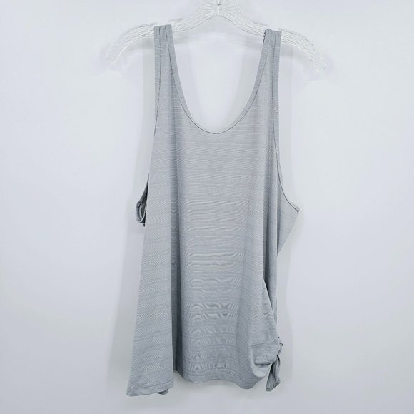 Athleta Max Out Tank Top XL Blue Grey White Stripe Side Tie Dip Back Athleisure - Picture 1 of 13